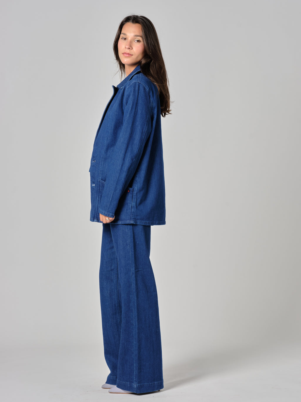 Veste en jean navy INES femme, NAVY, taille XS, porté par Valentine (1m70) – photo 2