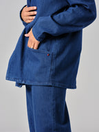 Veste en jean navy INES femme, NAVY, taille XS, porté par Valentine (1m70) – photo 4