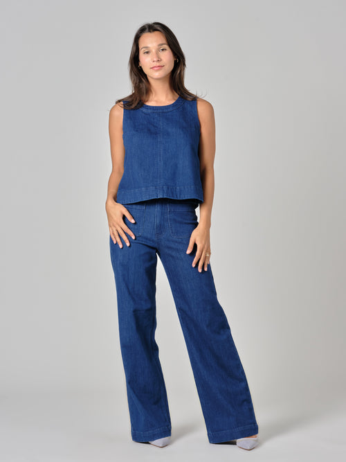 Haut court navy IZA femme, NAVY, taille S, porté par Valentine (1m70) (FAM PARIS) – photo 1