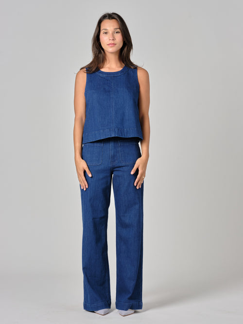 Haut court navy IZA femme, NAVY, taille S, porté par Valentine (1m70) – photo 2