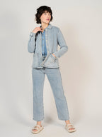 Veste en jean bleu VIVIAN POIS femme, LIGHT BLUE, taille XS, porté par Sarah (1m72) (FAM PARIS) – photo 1