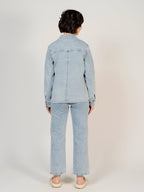 Veste en jean bleu VIVIAN POIS femme, LIGHT BLUE, taille XS, porté par Sarah (1m72) – photo 4