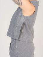 Haut court à rayure bleue marine IZA femme, STRIPE NAVY, taille XS, porté par Sarah (1m72) (FAM PARIS) – photo 1