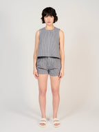 Haut court à rayure bleue marine IZA femme, STRIPE NAVY, taille XS, porté par Sarah (1m72) – photo 4