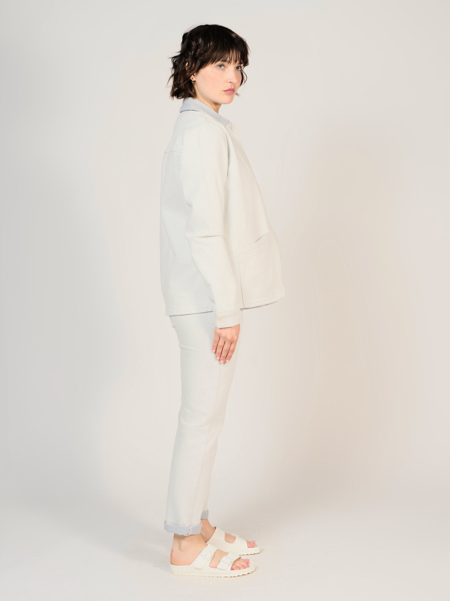 Veste en jean blanc VIVIAN femme, WHITE/BLUE, taille XS, porté par Sarah (1m72) – photo 4