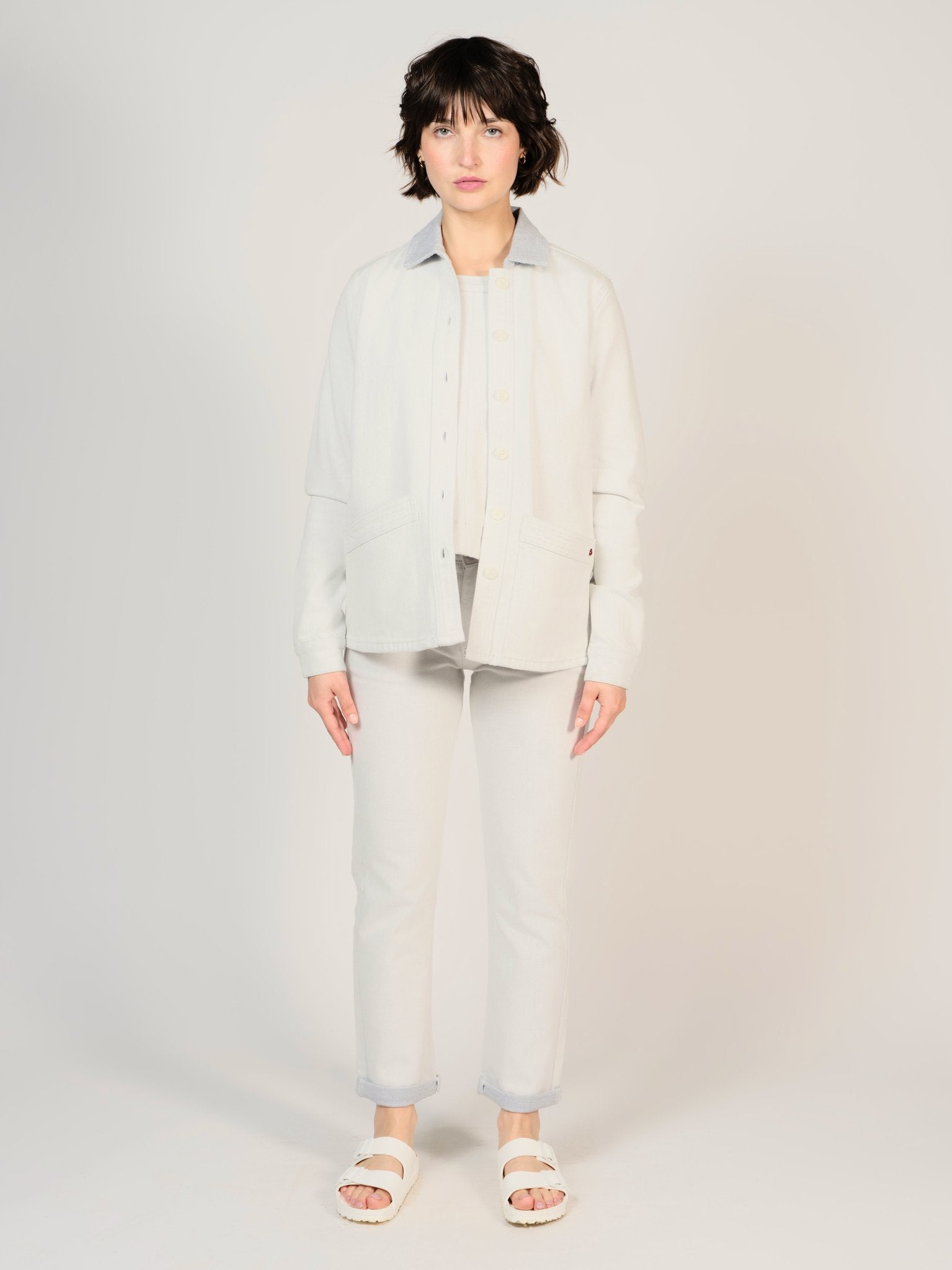 Veste en jean blanc VIVIAN femme, WHITE/BLUE, taille XS, porté par Sarah (1m72) – photo 5