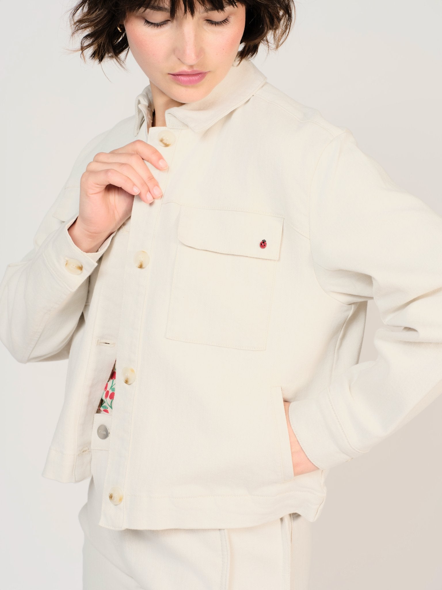 Veste oversize écru VALANCE femme, ECRU, taille XS, porté par Sarah (1m72) (FAM PARIS) – photo 1