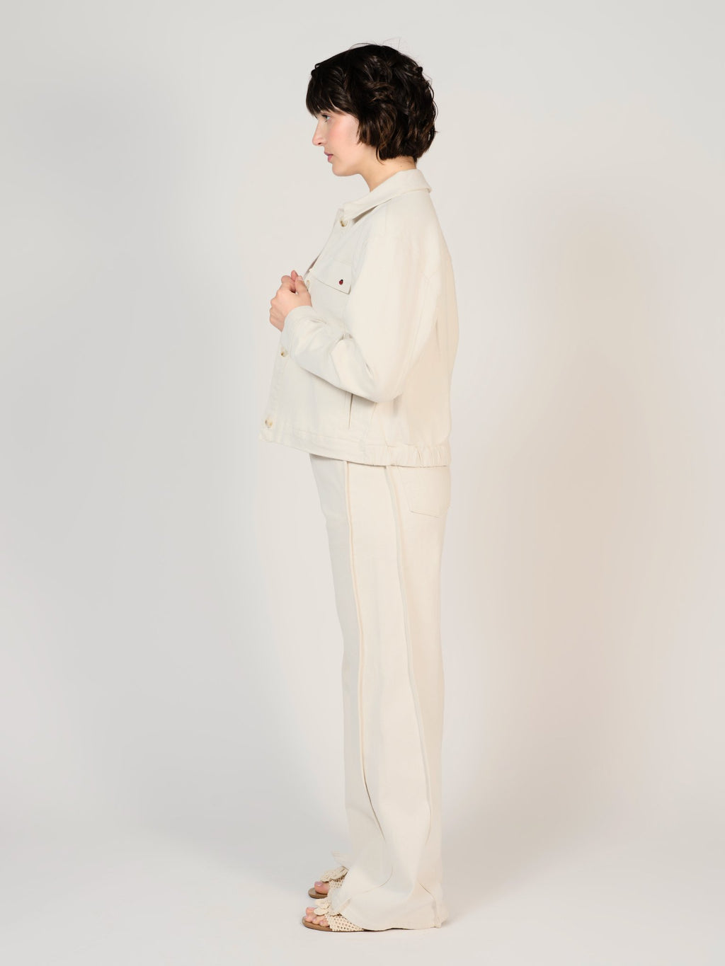 Veste oversize écru VALANCE femme, ECRU, taille XS, porté par Sarah (1m72) – photo 3