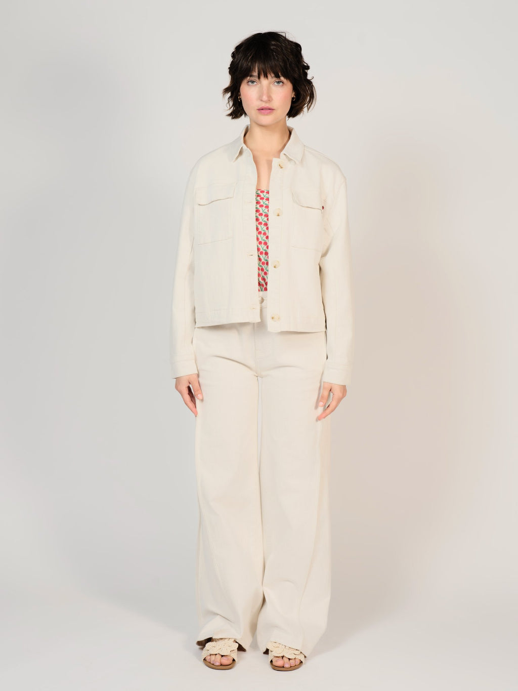 Veste oversize écru VALANCE femme, ECRU, taille XS, porté par Sarah (1m72) – photo 4