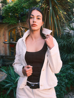 Veste oversize écru VALANCE femme, ECRU, taille XS, porté par Sarah (1m72) – photo 6