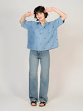 Chemise bleu SALLY EMBRO HEART femme, BLUE, taille XS, porté par Sarah (1m72) – photo 5