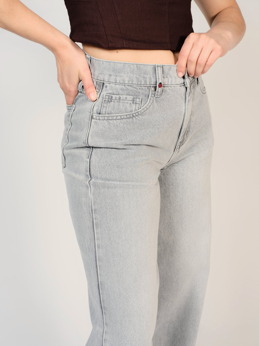 Jean baggy gris LENA femme, GREY, taille XS, porté par Sarah (1m72) (FAM PARIS) – photo 1