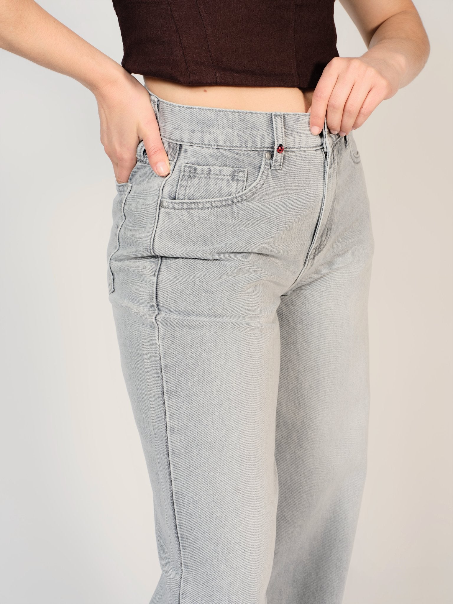 Jean baggy gris LENA femme, GREY, taille XS, porté par Sarah (1m72) (FAM PARIS) – photo 1