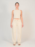 Jean baggy écru LENA femme, GREIGE, taille XS, porté par Mélissa (1m70) – photo 4