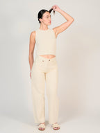 Jean baggy écru LENA femme, GREIGE, taille XS, porté par Mélissa (1m70) – photo 5