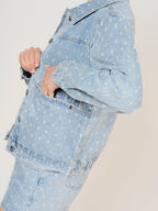 Veste en jean bleu VANNY PERFORÉ femme, BLUE, taille XS, porté par Sarah (1m72) (FAM PARIS) – photo 1