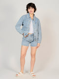 Veste en jean bleu VANNY PERFORÉ femme, BLUE, taille XS, porté par Sarah (1m72) – photo 5