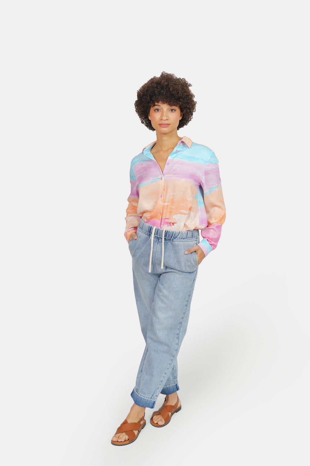 Mom confort bleu clair FRANCE femme, LIGHT BLUE, taille XS, porté par Marie (1m71) (FAM PARIS) – photo 1