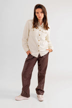 Chemise oversize en velours blanc SONIA femme, WHITE, taille XS, porté par Pauline (1m65) (FAM PARIS) – photo 1