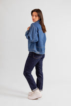 Veste oversize en jean stone VICKY femme, STONE, taille XS, porté par Eden (1m70) – photo 2