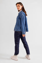 Veste oversize en jean stone VICKY femme, STONE, taille XS, porté par Eden (1m70) – photo 3