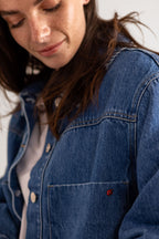 Veste oversize en jean stone VICKY femme, STONE, taille XS, porté par Eden (1m70) – photo 5
