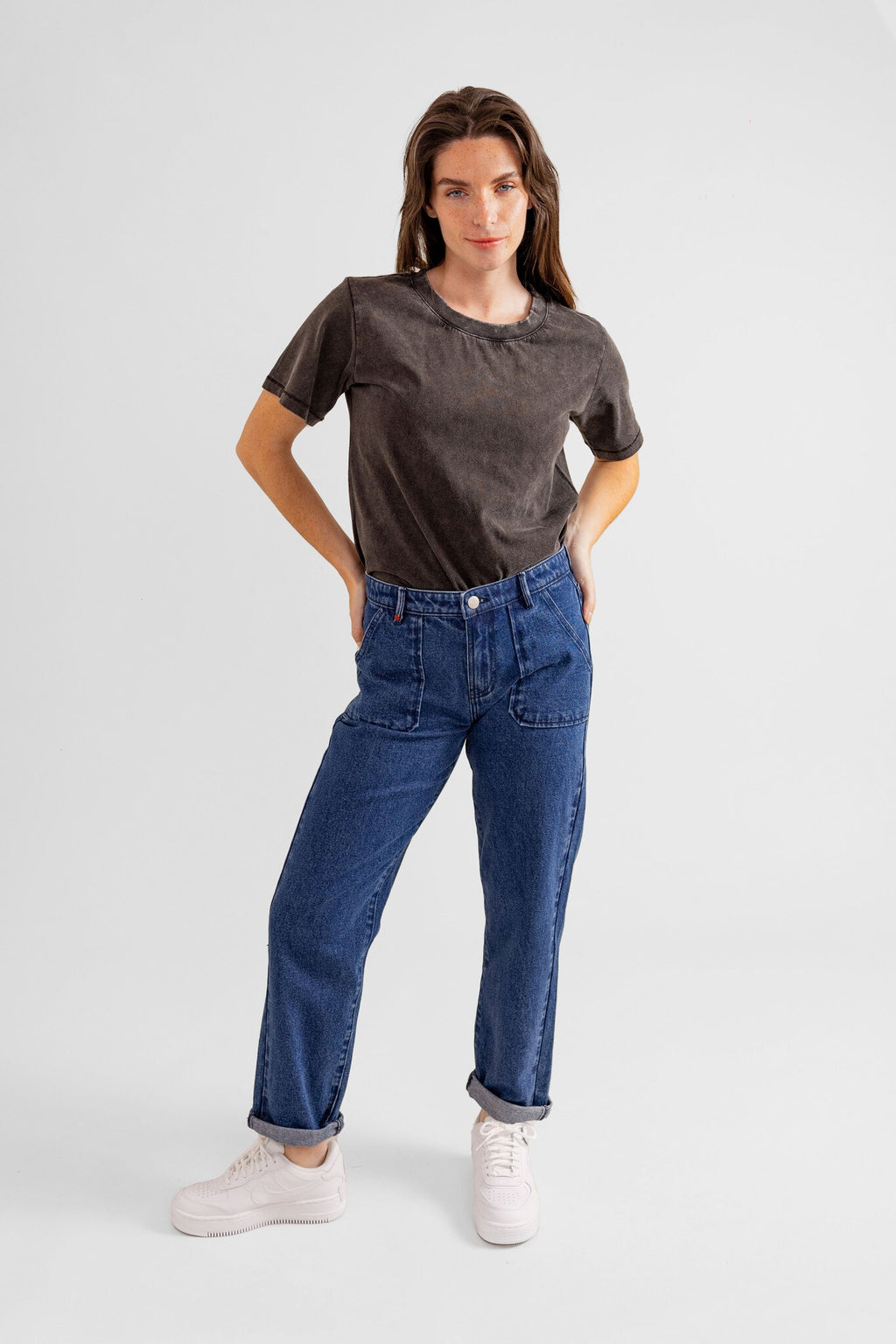 Jean mom confort stone MARIE femme, STONE, taille XS, porté par Eden (1m70) (FAM PARIS) – photo 1