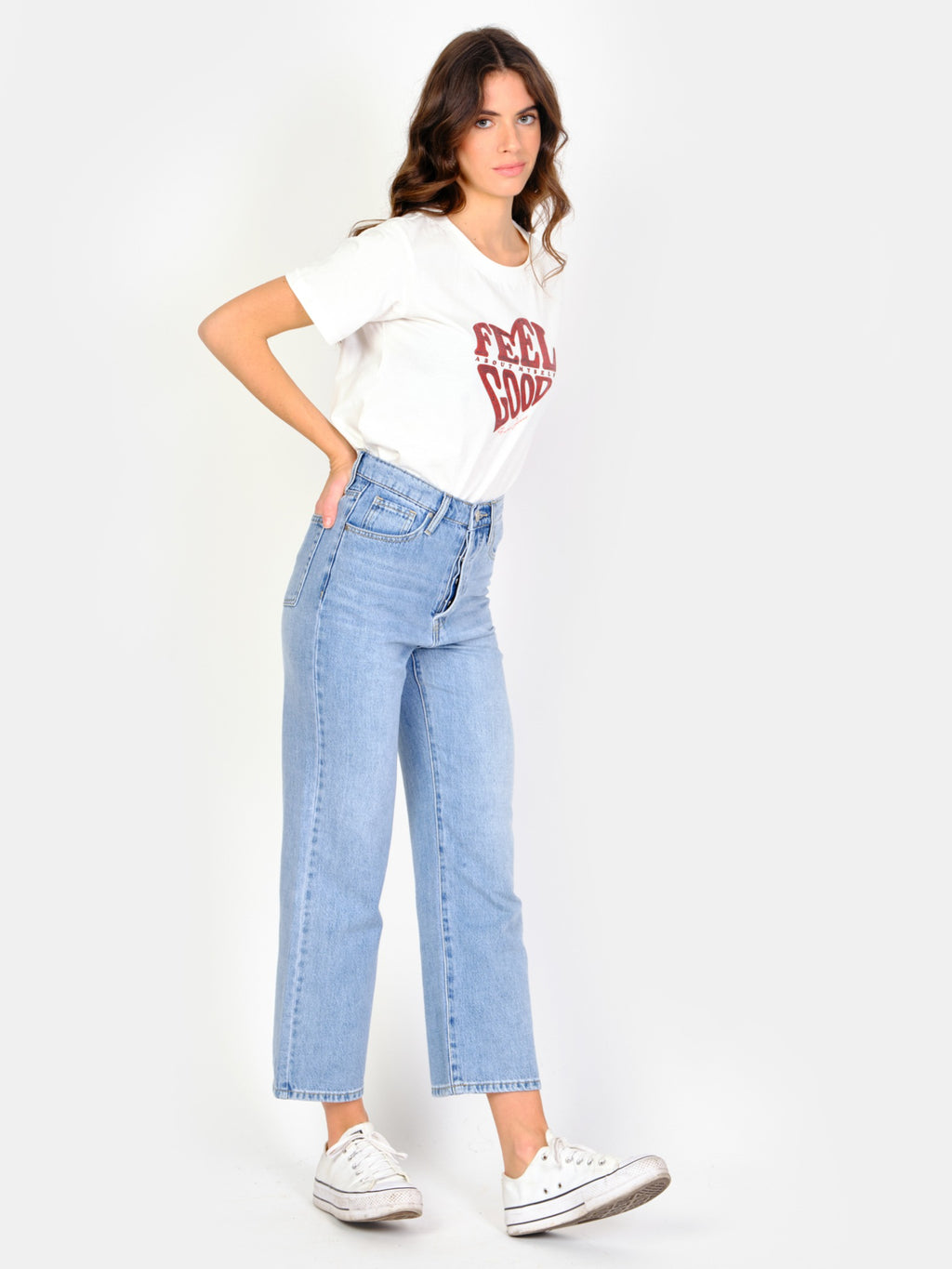 Jean droit court bleu POLA femme, BLUE JEANS, taille 25, porté par Amanda (1m76) (FAM PARIS) – photo 1