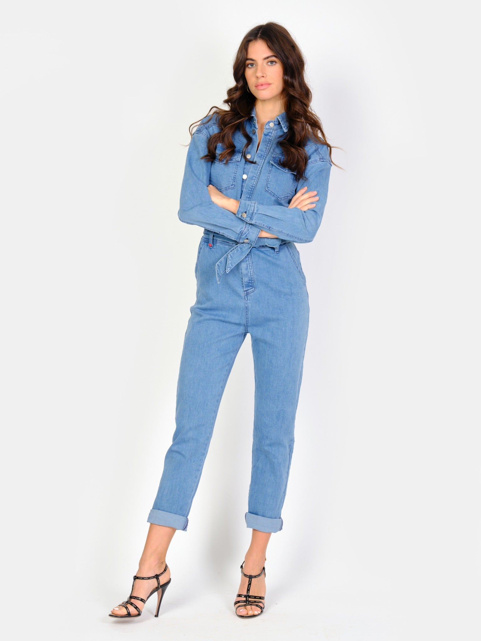 Combinaison manches longues bleu DORIA femme, BLUE, taille XS, porté par Amanda (1m76) (FAM PARIS) – photo 1