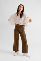 Jean évasé taille haute café FAUVE femme, CAFE, taille XS, porté par Eden (1m70) (FAM PARIS) – photo 1