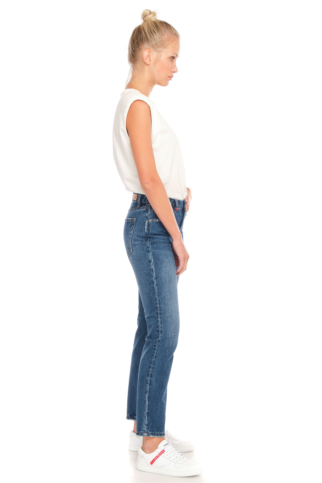 Jean droit taille mi-haute stone KELLY femme, STONE, taille 26, porté par Emy (1m76) – photo 3