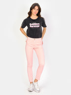 Pantalon chino rose SHARONE femme, PINK, taille 25, porté par Amanda (1m76) (FAM PARIS) – photo 1