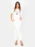 Pantalon chino blanc SHARONE femme, WHITE, taille 25, porté par Amanda (1m76) (FAM PARIS) – photo 1