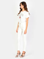 Pantalon chino blanc SHARONE femme, WHITE, taille 25, porté par Amanda (1m76) – photo 3