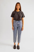 Jean balloon court bleu LUCY femme, BLUE JEANS, taille XS, porté par Pauline (1m65) (FAM PARIS) – photo 1