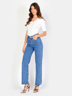 Jean droit taille haute PAOLA stone femme, STONE, taille 25, porté par Amanda (1m76) (FAM PARIS) – photo 1