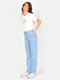 Jean droit bleu taille mi-haute PAOLI femme, LIGHT BLUE, taille 25, porté par Amanda (1m76) (FAM PARIS) – photo 1