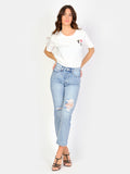 Jean mom bleu PATRICIA SCRAPPER femme, BLUE, taille 25, porté par Amanda (1m76) (FAM PARIS) – photo 1