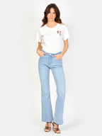 Jean évasé bleu clair BECKY femme, LIGHT BLUE, taille 25, porté par Amanda (1m76) (FAM PARIS) – photo 1