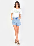 Short court taille haute en jean AMELY femme, ICE BLUE, taille XS, porté par Amanda (1m76) – photo 2