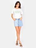Short court bicolore en jean ALICIA RV femme, BLUE, taille XS, porté par Amanda (1m76) (FAM PARIS) – photo 1
