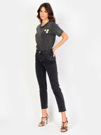 Jean mom noir PATRICIA femme, BLACK, taille 25, porté par Amanda (1m76) (FAM PARIS) – photo 1