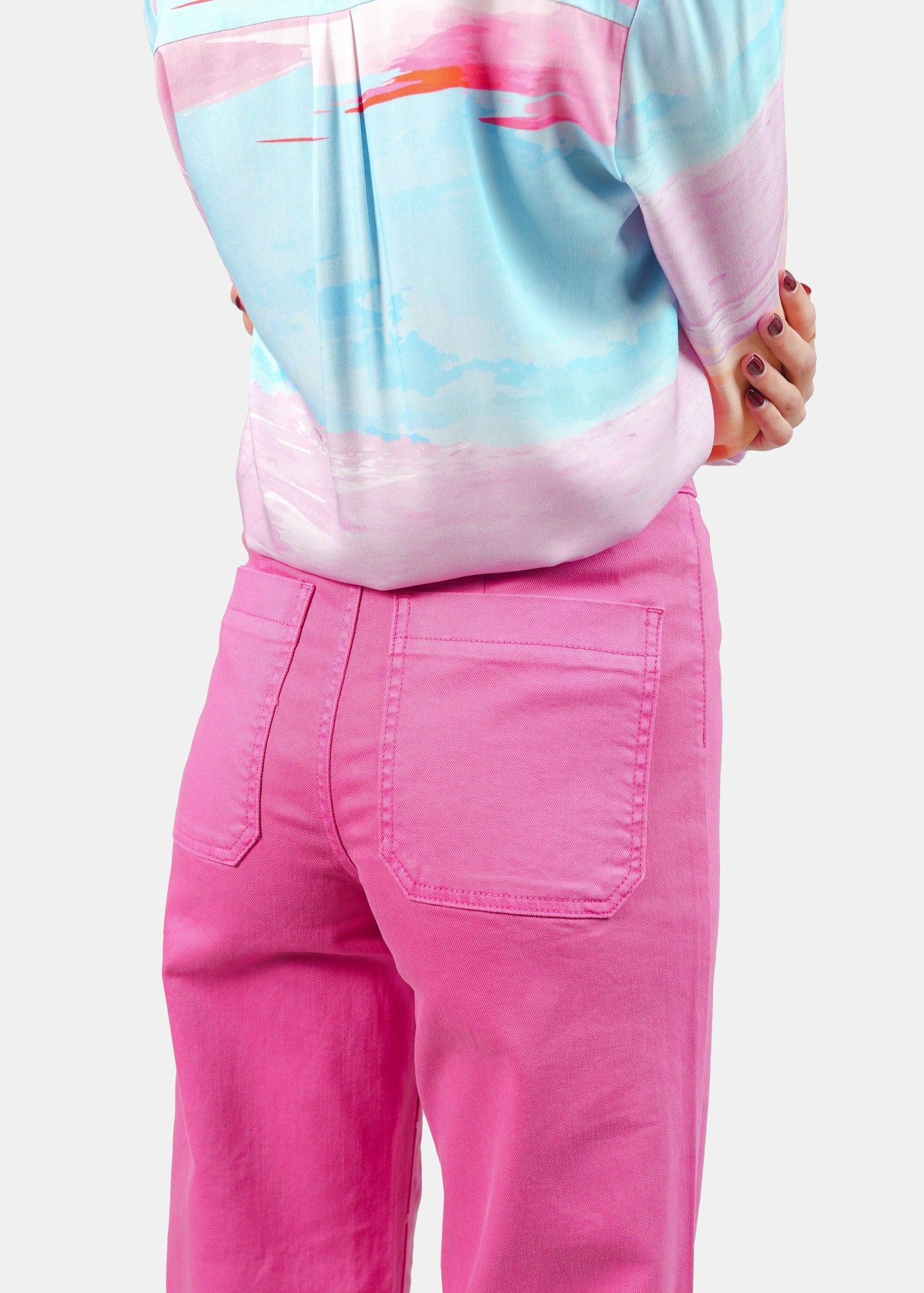 Jean évasé fuchsia FAUVE en coton femme, FUCHSIA, taille XS, porté par Claire (1m76) – photo 5