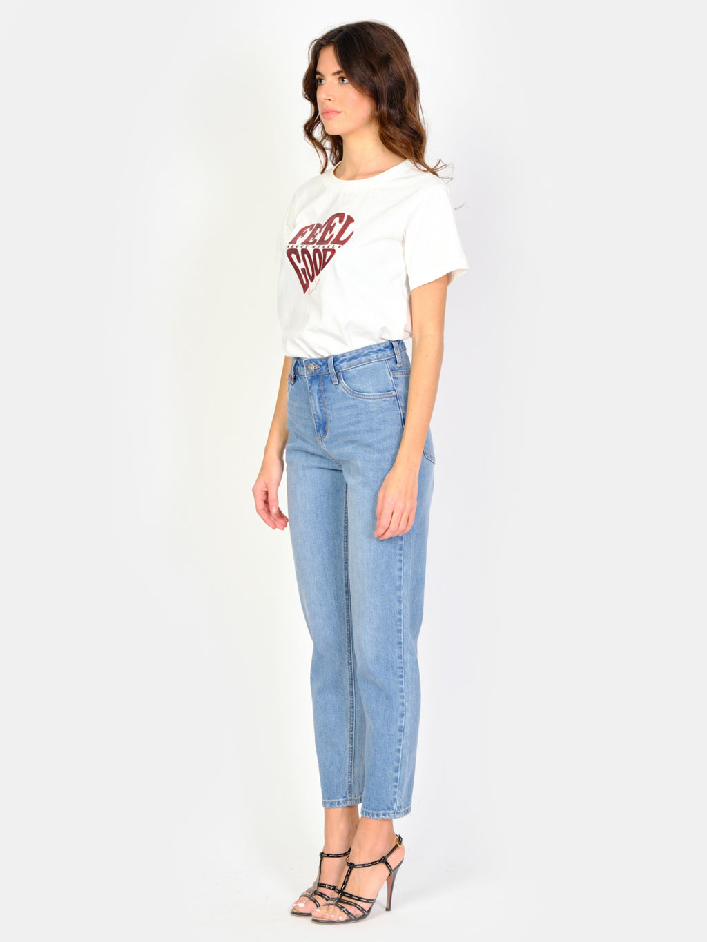 Jean mom taille haute bleu POLLY femme, BLUE, taille 25, porté par Amanda (1m76) – photo 3