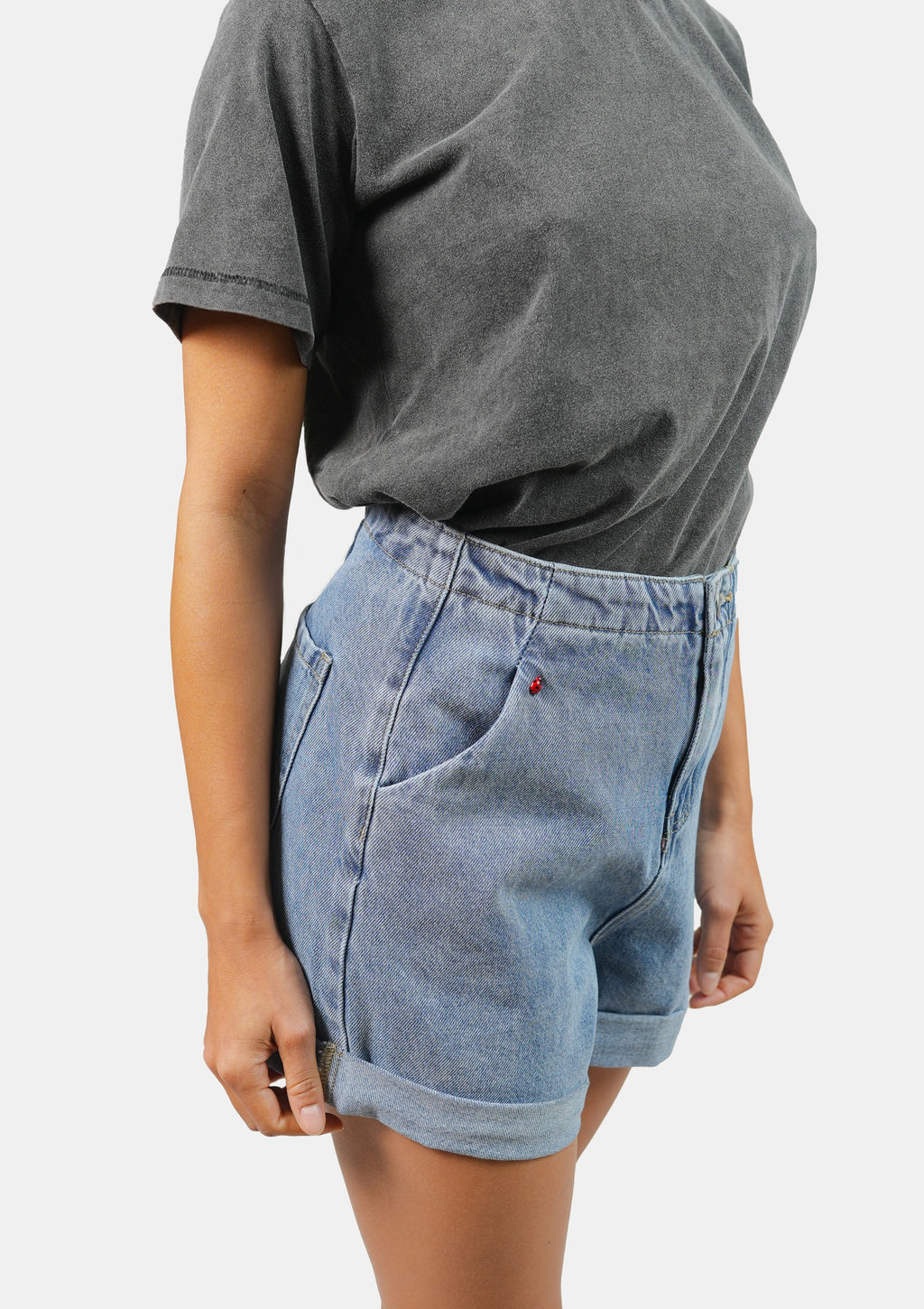 Short en jean taille élastiquée AMY femme, BLUE, taille XS, porté par Marie (1m71) (FAM PARIS) – photo 1