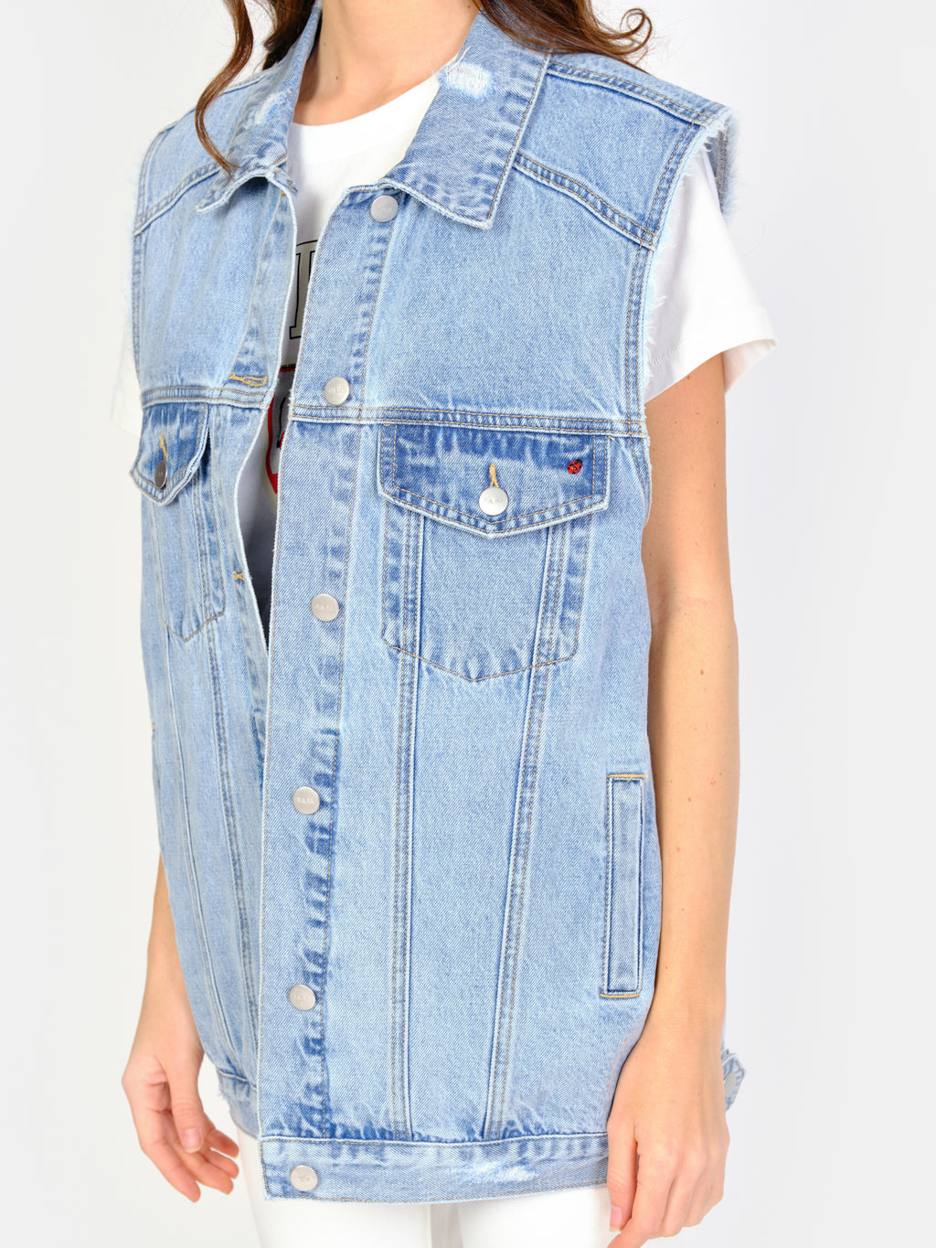 Veste sans manches VENISE femme, LIGHT BLUE, taille XS, porté par Amanda (1m76) – photo 5