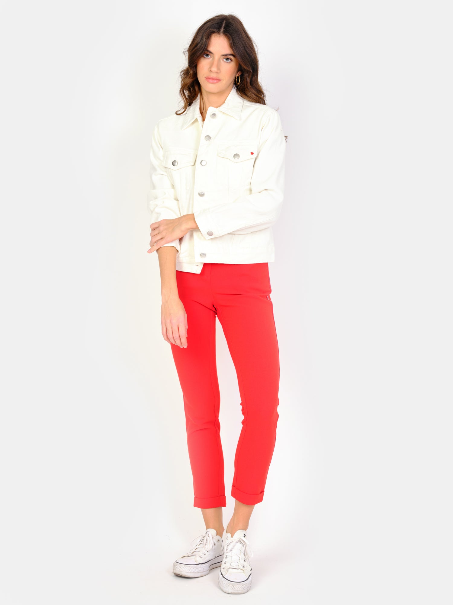 Veste en jean blanc VIVI femme, WHITE, taille XS, porté par Amanda (1m76) (FAM PARIS) – photo 1