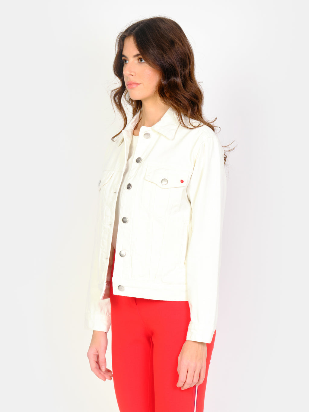 Veste en jean blanc VIVI femme, WHITE, taille XS, porté par Amanda (1m76) – photo 3
