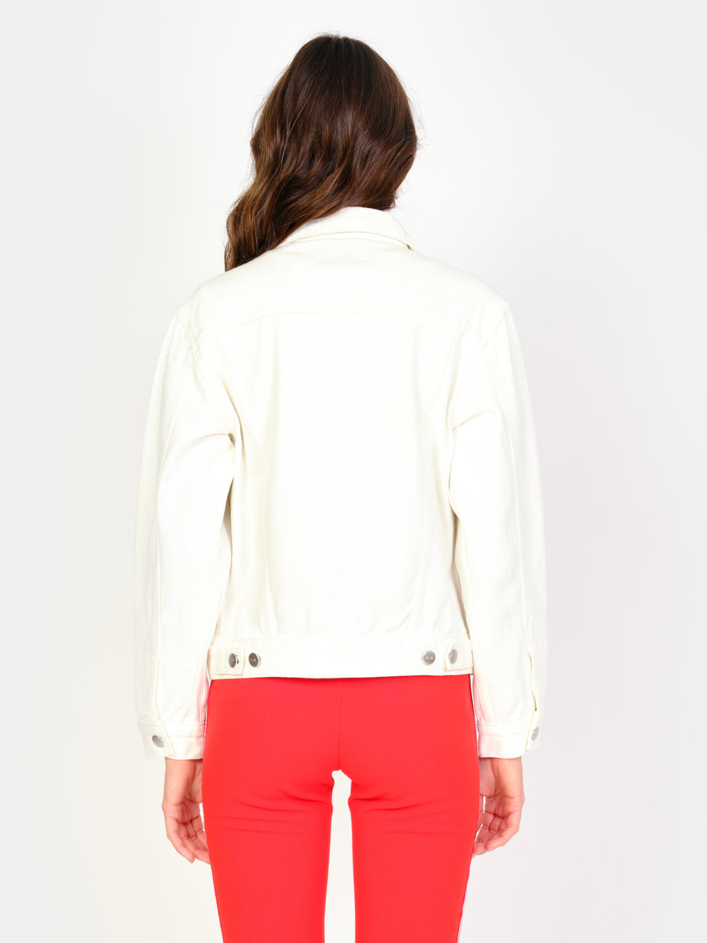 Veste en jean blanc VIVI femme, WHITE, taille XS, porté par Amanda (1m76) – photo 4