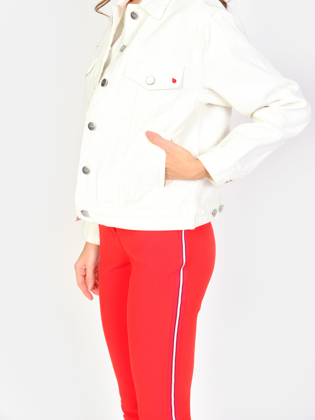 Veste en jean blanc VIVI femme, WHITE, taille XS, porté par Amanda (1m76) – photo 5